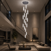 LED кристален полилей AMIRI 82W хром, топла/неутрална/студена светлина 3000K/4000K/6000K Amiri, диаметър 40cm x височина 300cm, кристал и метал