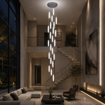LED кристален полилей AMIRI 82W хром, топла/неутрална/студена светлина 3000K/4000K/6000K Amiri, диаметър 40cm x височина 300cm, кристал и метал
