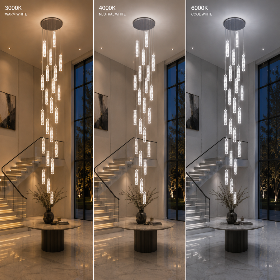LED кристален полилей AMIRI 82W хром, топла/неутрална/студена светлина 3000K/4000K/6000K Amiri, диаметър 40cm x височина 300cm, кристал и метал