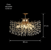 Candelabru Cristal PROWES Regalis, 14xE14, D80 cm, Auriu, Inaltime Reglabila, Metal si Cristal