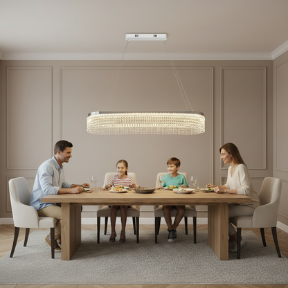 Candelabru Cristal VOLNA Supremo, 128W, 100x30cm, Lumina Calda/Neutra/Rece, Alb, Metal si Cristal