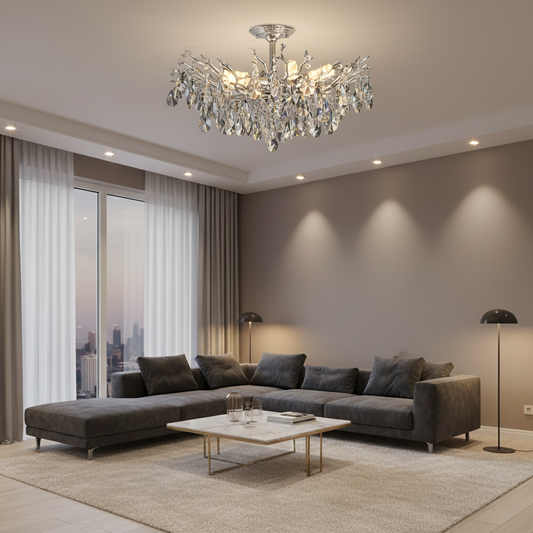 Candelabru Cristal REINA Magno, 6xE14, D60cm, Crom Lucios, Metal si Cristal