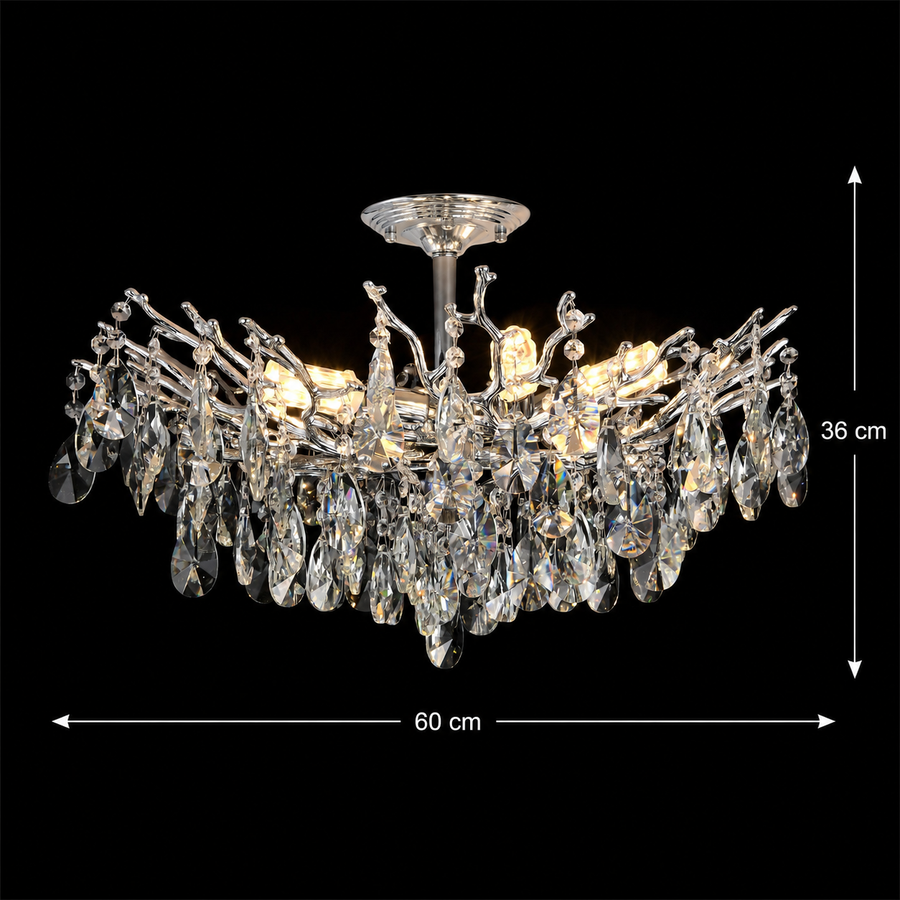 Candelabru Cristal REINA Magno, 6xE14, D60cm, Crom Lucios, Metal si Cristal