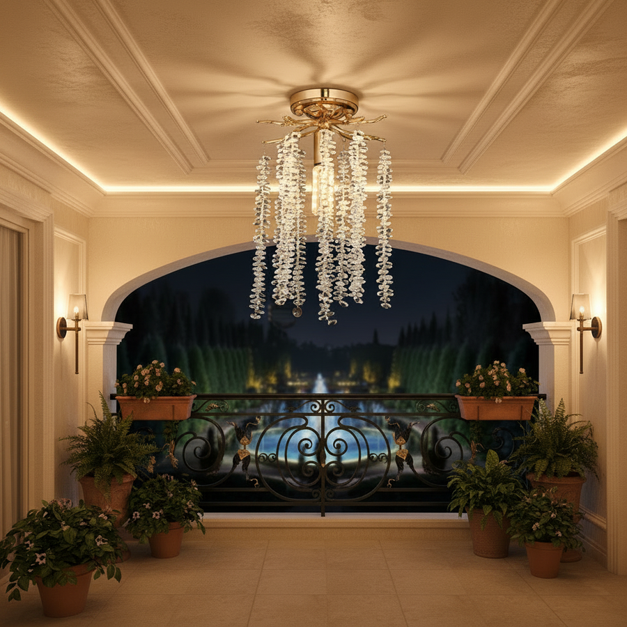 Candelabru Cristal ARBUS Petito, Φ20cm, 1xE14, Auriu, Metal si Cristal
