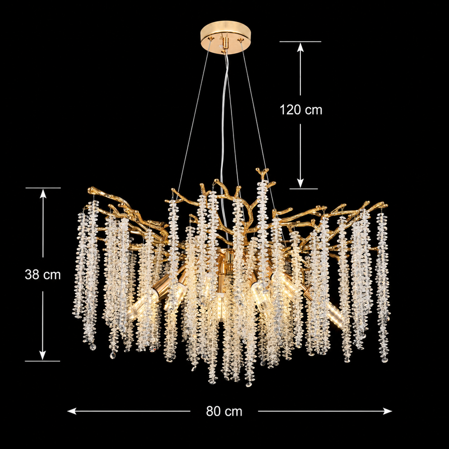 Candelabru Cristal ARBUS Regalis, Φ80cm, 10xE14, Auriu, Metal si Cristal
