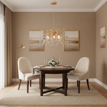 Candelabru Cristal LEAF Eleganza, Φ50cm, 6xE14, Auriu, Metal si Cristal