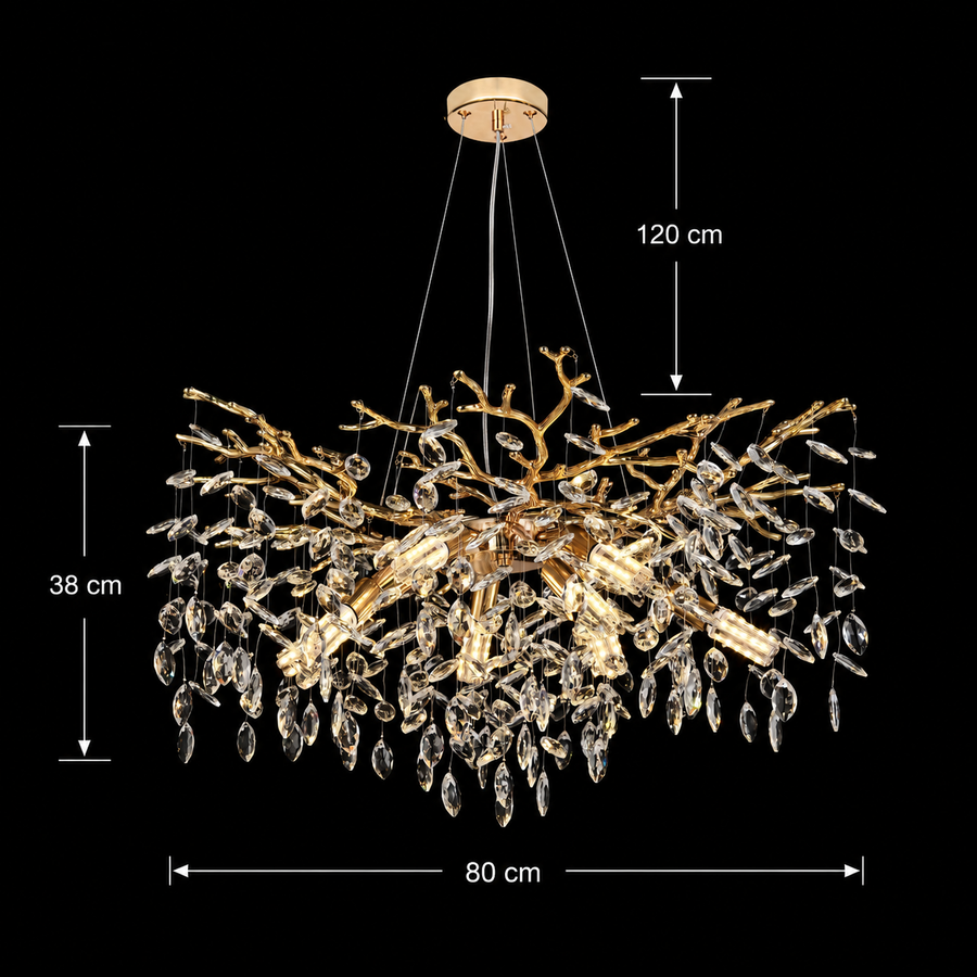 Candelabru Cristal LEAF Regalis, Φ80cm, 10xE14, Auriu, Metal si Cristal