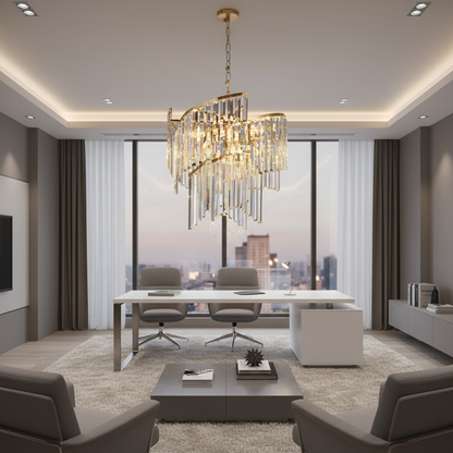 Candelabru Cristal TWEEZE Eleganza, Φ50cm, 9xE14, Auriu, Metal si Cristal