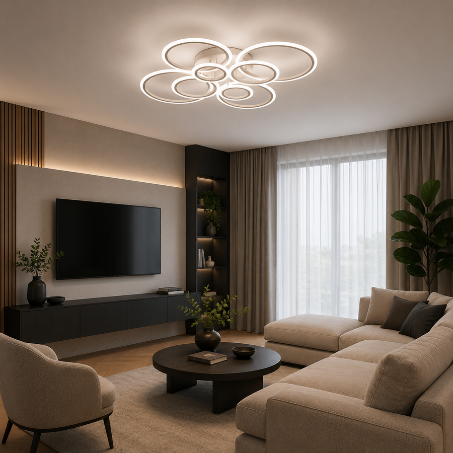 LED полилей с дистанционно BETTY 127W, 8 кръга, Студена/Топла/Неутрална светлина, Димируем, Бял