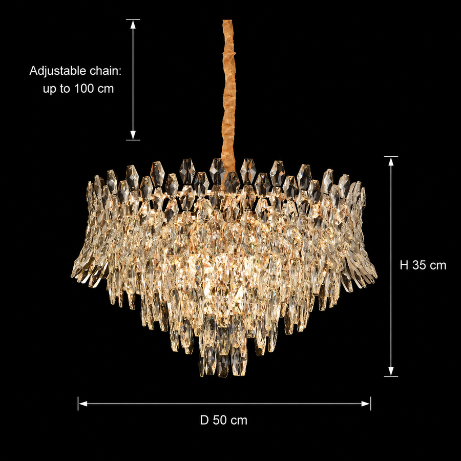 Candelabru Cristal MONARCH Eleganza 3xE14, Diametru 50cm, Inaltime 35cm, Auriu Lucios, Inaltime Reglabila, Design Elegant Candelabre Cristal Default Title Alessandro Design