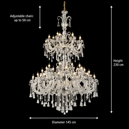 Candelabru Cristal , 55xE14, Diametru 145cm, Inaltime 230cm, Argintiu, Inaltime Reglabila, Design Elegant Candelabre Cristal Default Title Alessandro Design