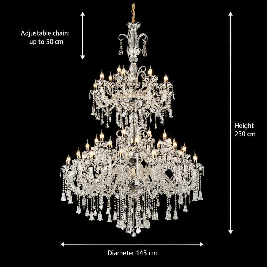 Candelabru Cristal , 55xE14, Diametru 145cm, Inaltime 230cm, Argintiu, Inaltime Reglabila, Design Elegant Candelabre Cristal Default Title Alessandro Design