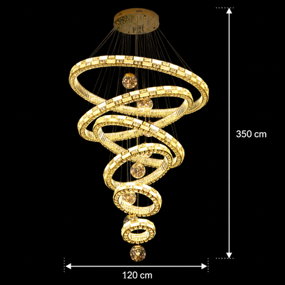 Candelabru Cristal cu Telecomanda RONDOS Supremo, 120x350cm, Lumina Calda/Neutra/Rece, Auriu, Metal si Cristal