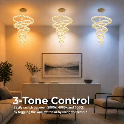 Candelabru Cristal cu Telecomanda RONDOS Supremo, 120x350cm, Lumina Calda/Neutra/Rece, Auriu, Metal si Cristal