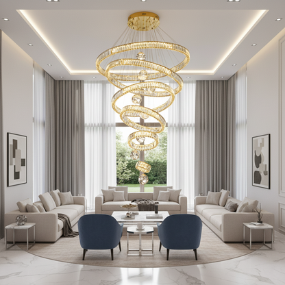Candelabru Cristal cu Telecomanda KOLO Supremo, 120x350cm, Lumina Calda/Neutra/Rece, Auriu, Metal si Cristal