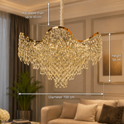 Candelabru Cristal VELOURA Supremo 28xE14, D100 cm, Auriu, Inaltime Reglabila, Metal si Cristal Candelabre Cristal Default Title Alessandro Design