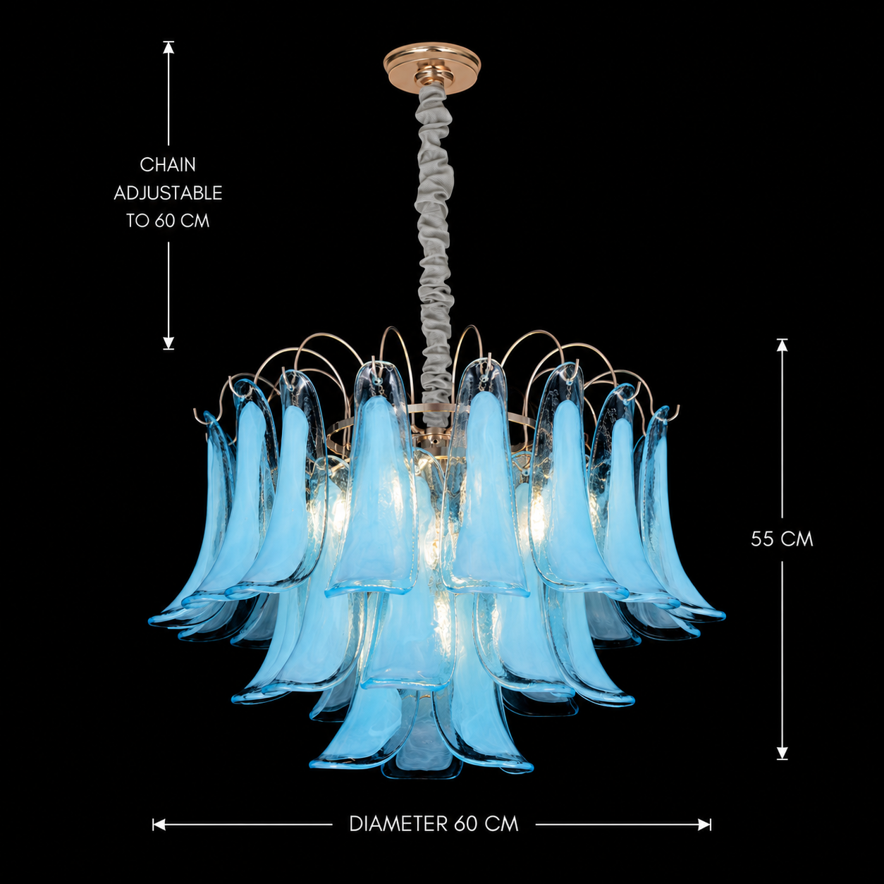 Candelabru Cristal MURANO Magno 7xE14, D60 cm, Albastru, Inaltime Reglabila, Metal si Cristal Candelabre Cristal Default Title Alessandro Design