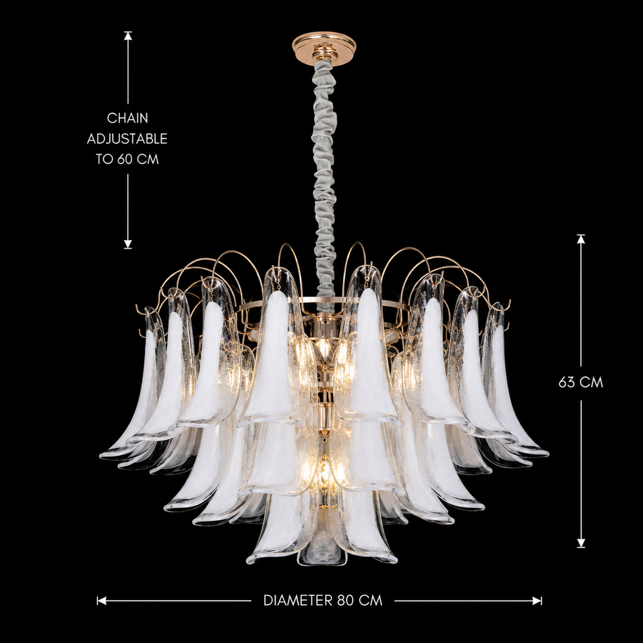 Candelabru Cristal MURANO Regalis 17xE14, D80 cm, Alb, Inaltime Reglabila, Metal si Cristal Candelabre Cristal Default Title Alessandro Design