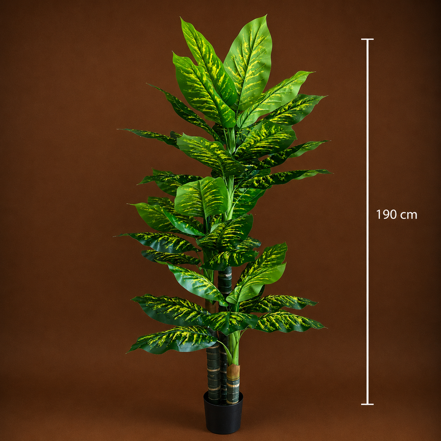 Plantă Artificială Tip Dieffenbachia, 3 tulpini, 190 cm, Verde