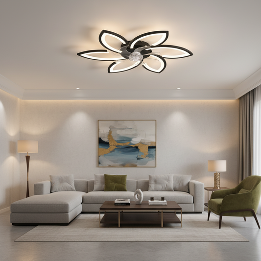 Lustra LED Ventilator ANEMO cu Telecomanda, 36W, D76.5cm, Lumina Rece/Neutra/Calda, Metal si Plastic, Negru