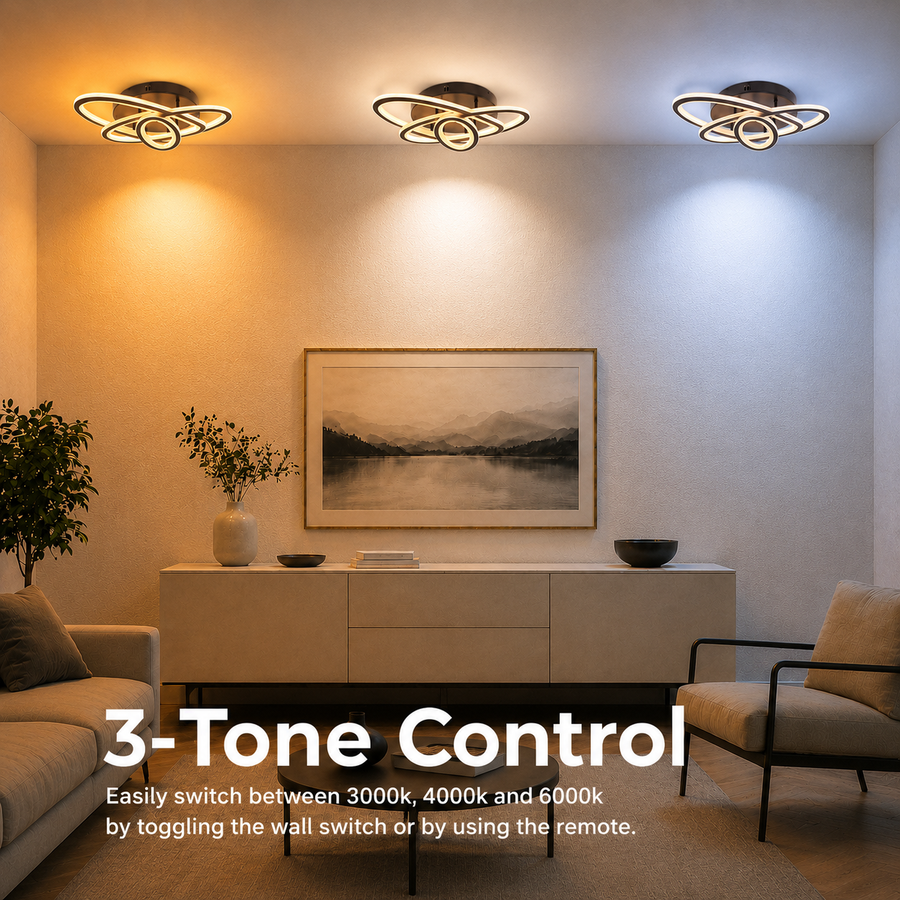 LED полилей с дистанционно управление TIANA 78W, 3 Елипси, Студена/Топла/Неутрална светлина, Димируем, Черен