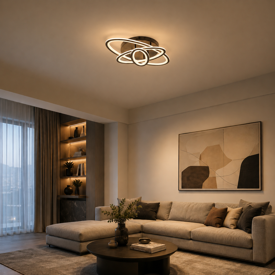 LED полилей с дистанционно управление TIANA 78W, 3 Елипси, Студена/Топла/Неутрална светлина, Димируем, Черен