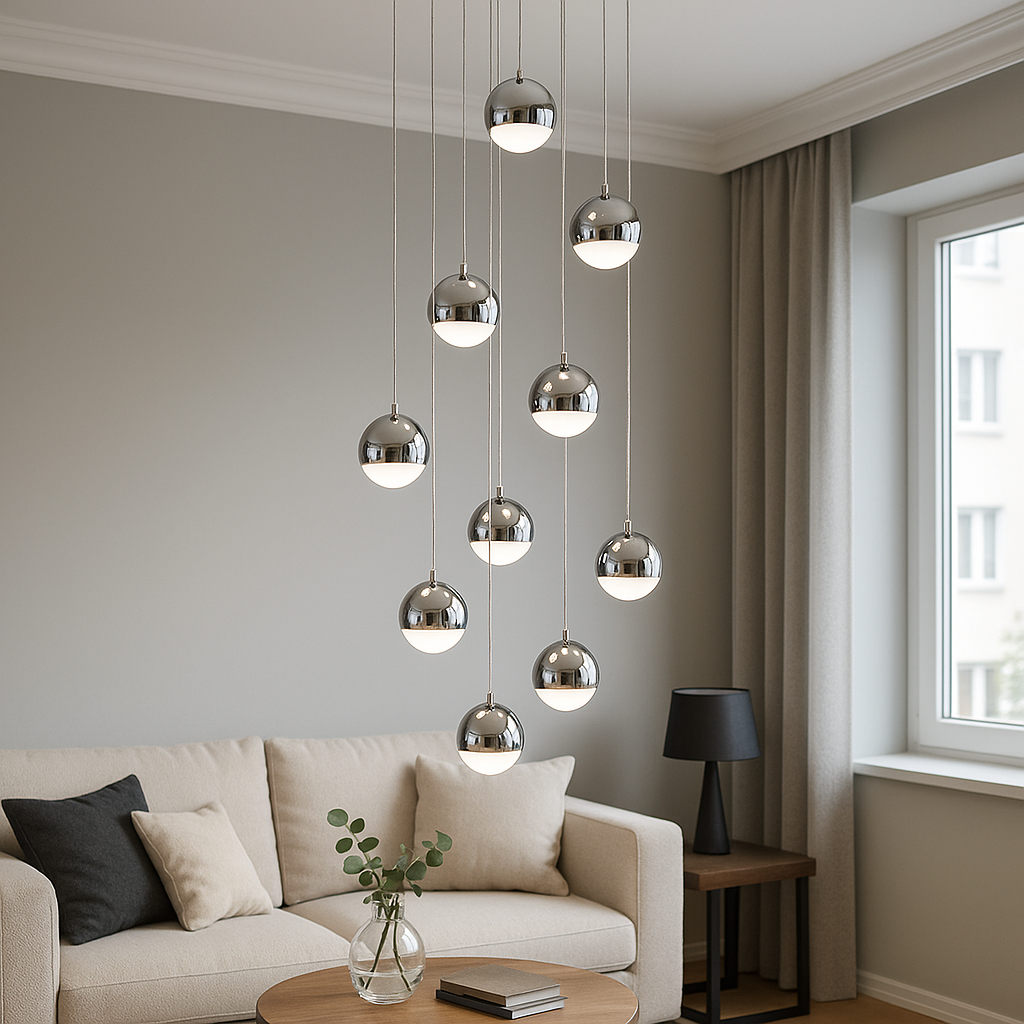 Висящ LED полилей с дистанционно управление JEREMIAS 132W, 10 елемента, студена/топла/неутрална светлина, димиране, сребро Modern Chandeliers Default Title Alessandro Design