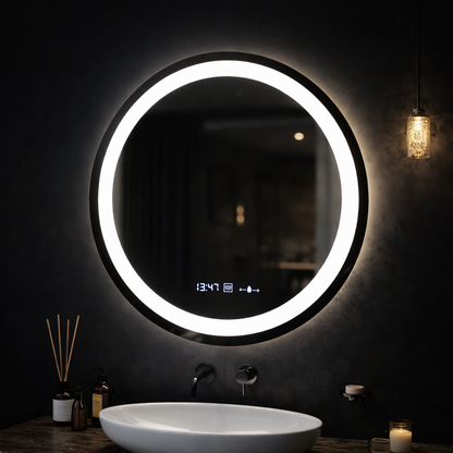 Кръгло LED огледало, диаметър 50 см, Celeste MotionGlow Marcello, система за обезпотяване, часовник и термометър, димиране, топла неутрална студена светлина 3000K/4000K/6000K Marcello огледала Заглавие по подразбиране Alessandro Design