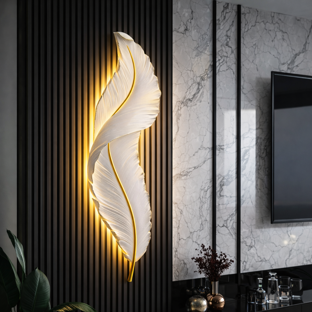 LED стенна лампа, декоративно перо 85CM 31W Студена/топла/неутрална светлина Бяло злато Вътрешни стенни лампи Заглавие по подразбиране Alessandro Design