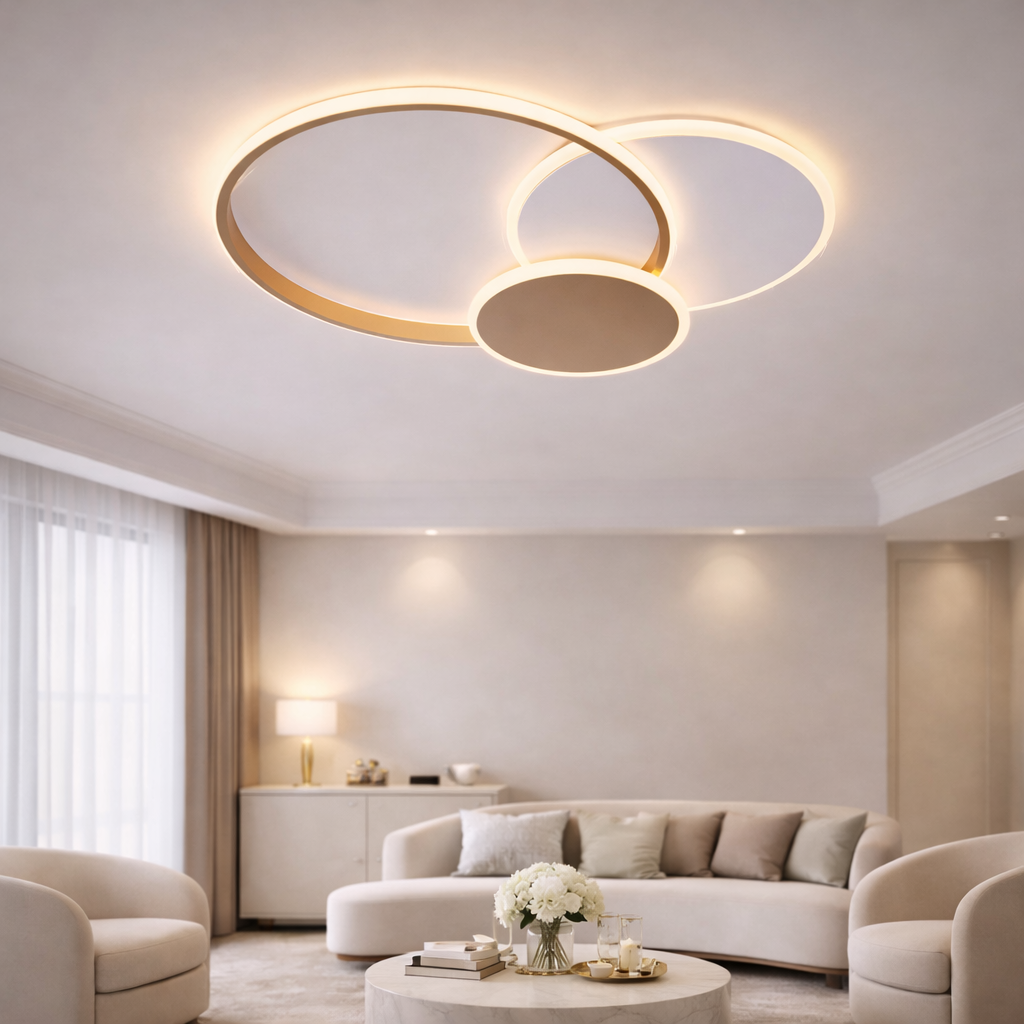 LED полилей с дистанционно управление KILLIAN 46W, 3 кръга, студена/топла/неутрална светлина 3000K/4000K/6000K, димиране, златисто бели LED полилеи с дистанционно управление Заглавие по подразбиране Alessandro Design