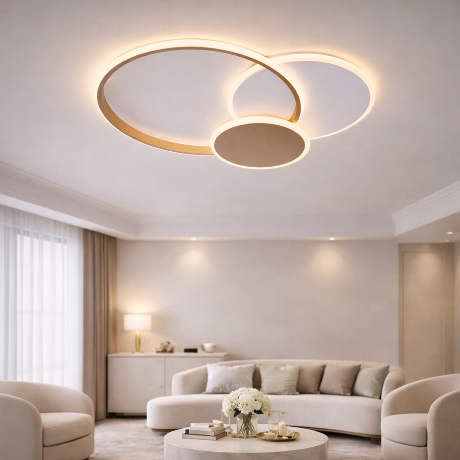LED полилей с дистанционно управление KILLIAN 46W, 3 кръга, студена/топла/неутрална светлина 3000K/4000K/6000K, димиране, златисто бели LED полилеи с дистанционно управление Заглавие по подразбиране Alessandro Design