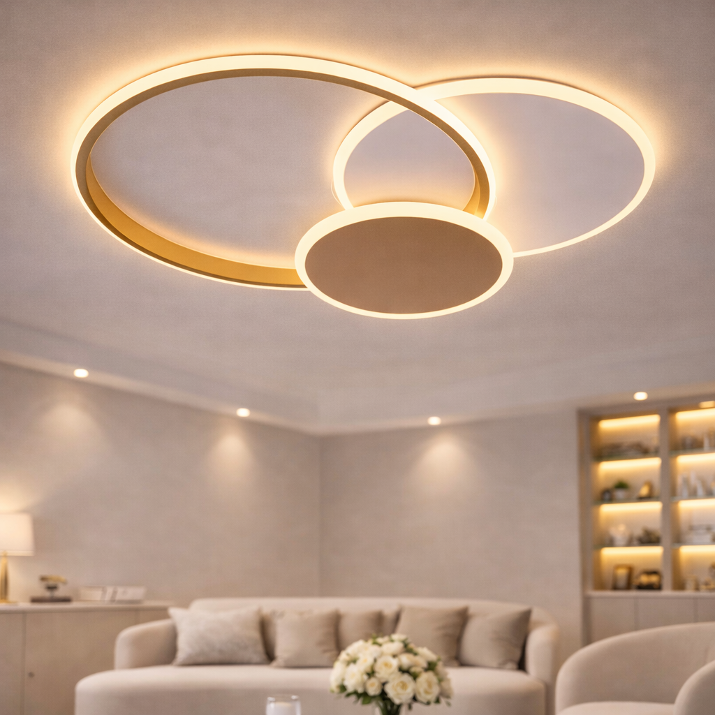 LED полилей с дистанционно управление KILLIAN 46W, 3 кръга, студена/топла/неутрална светлина 3000K/4000K/6000K, димиране, златисто бели LED полилеи с дистанционно управление Заглавие по подразбиране Alessandro Design