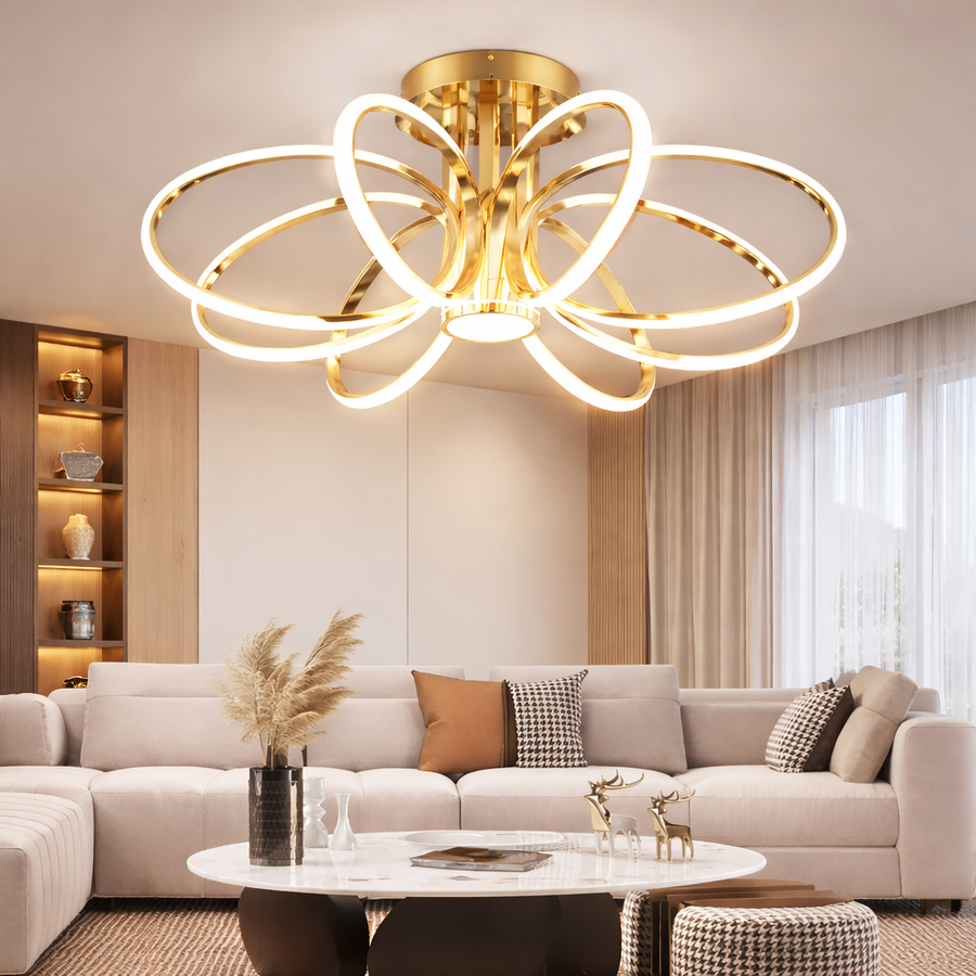 Lustra LED cu Telecomanda ORBIS Magno, 25W, Lumina Calda/Rece/Neutra 3000K/4000K/6000K, Dimabila, Auriu, Metal si Silicon Lustre LED cu Telecomanda Default Title Alessandro Design
