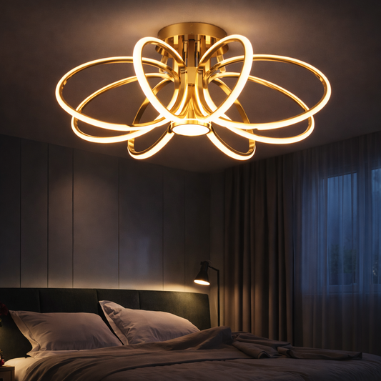 Lustra LED cu Telecomanda ORBIS Magno, 25W, Lumina Calda/Rece/Neutra 3000K/4000K/6000K, Dimabila, Auriu, Metal si Silicon Lustre LED cu Telecomanda Default Title Alessandro Design
