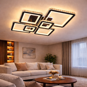 LED полилей с дистанционно управление и кристален QUADRIS RGB 177W, 6 квадрата, студена/топла/неутрална светлина 3000K/4000K/6000K, димируем, черен, метален и кристален LED полилей с дистанционно управление Заглавие по подразбиране Alessandro Design