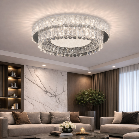 Lustra LED cu Telecomanda, LLC153/500CH, Cristal si Metal, 59W, 1 Cerc, Dimabila, Inaltime Reglabila, Lumina Rece/Calda/Neutra, Iluminat Luxos Lustre LED cu Telecomanda Default Title Alessandro Design