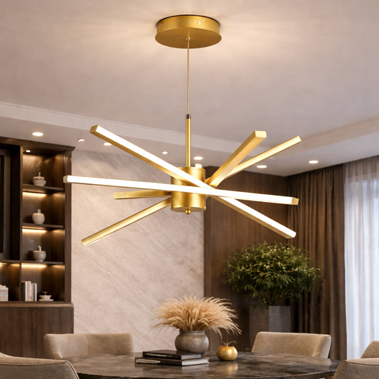 Lustra LED cu Telecomanda LT176/5GD, 69W, 5 Elemente, Lumina Rece/Clada/Neutra 3000K/4000K/6000K, Dimabila, Auriu, Inaltime Reglabila, Metal si Acril Lustre LED cu Telecomanda Default Title Alessandro Design