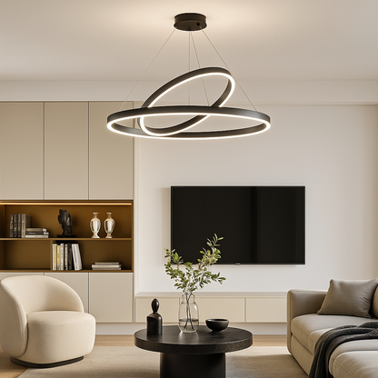 LED окачен полилей PAGANO 47W, 3000K, 2 кръга, черен, регулируема височина Модерни полилеи Заглавие по подразбиране Alessandro Design