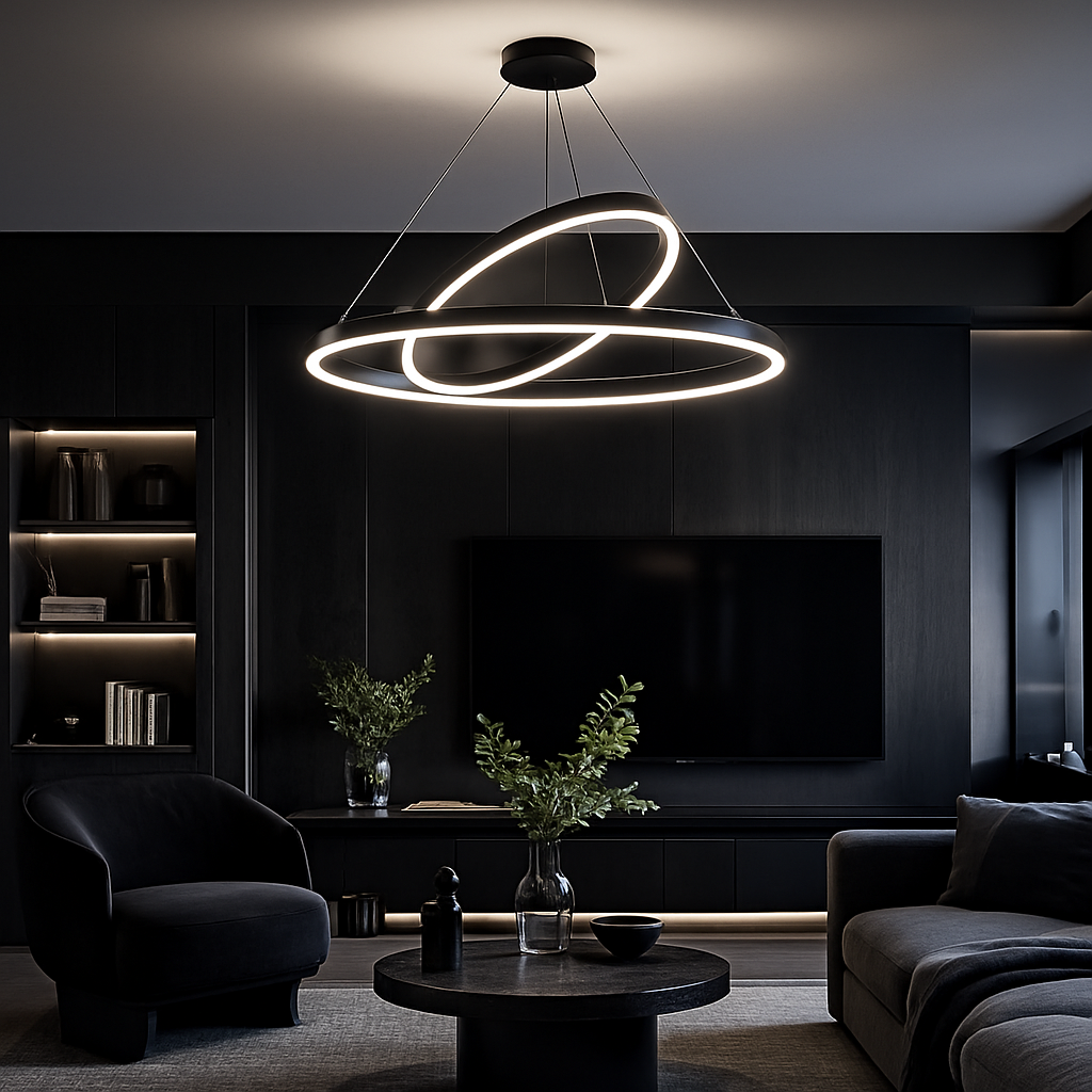 LED окачен полилей PAGANO 47W, 3000K, 2 кръга, черен, регулируема височина Модерни полилеи Заглавие по подразбиране Alessandro Design