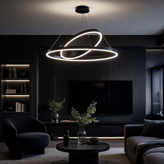 LED окачен полилей PAGANO 47W, 3000K, 2 кръга, черен, регулируема височина Модерни полилеи Заглавие по подразбиране Alessandro Design