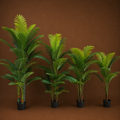 Planta Artificială Copac Tip Palmier Kentia, 3 tulpini, 17 frunze, 220 cm, Verde, cu Ghiveci