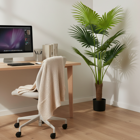 Plantă Artificială Tip Palmier Livistona Evantai, 7 frunze, 140 cm, Verde