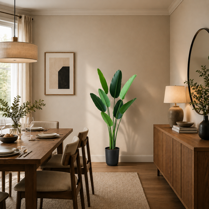Plantă Artificială Tip Strelitzia Nicolai(Pasărea Paradisului), 150 cm, 10 frunze, Verde