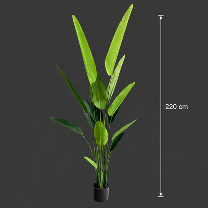 Plantă Artificială Tip Strelitzia Nicolai(Pasărea Paradisului), 220 cm, 13 frunze, Verde