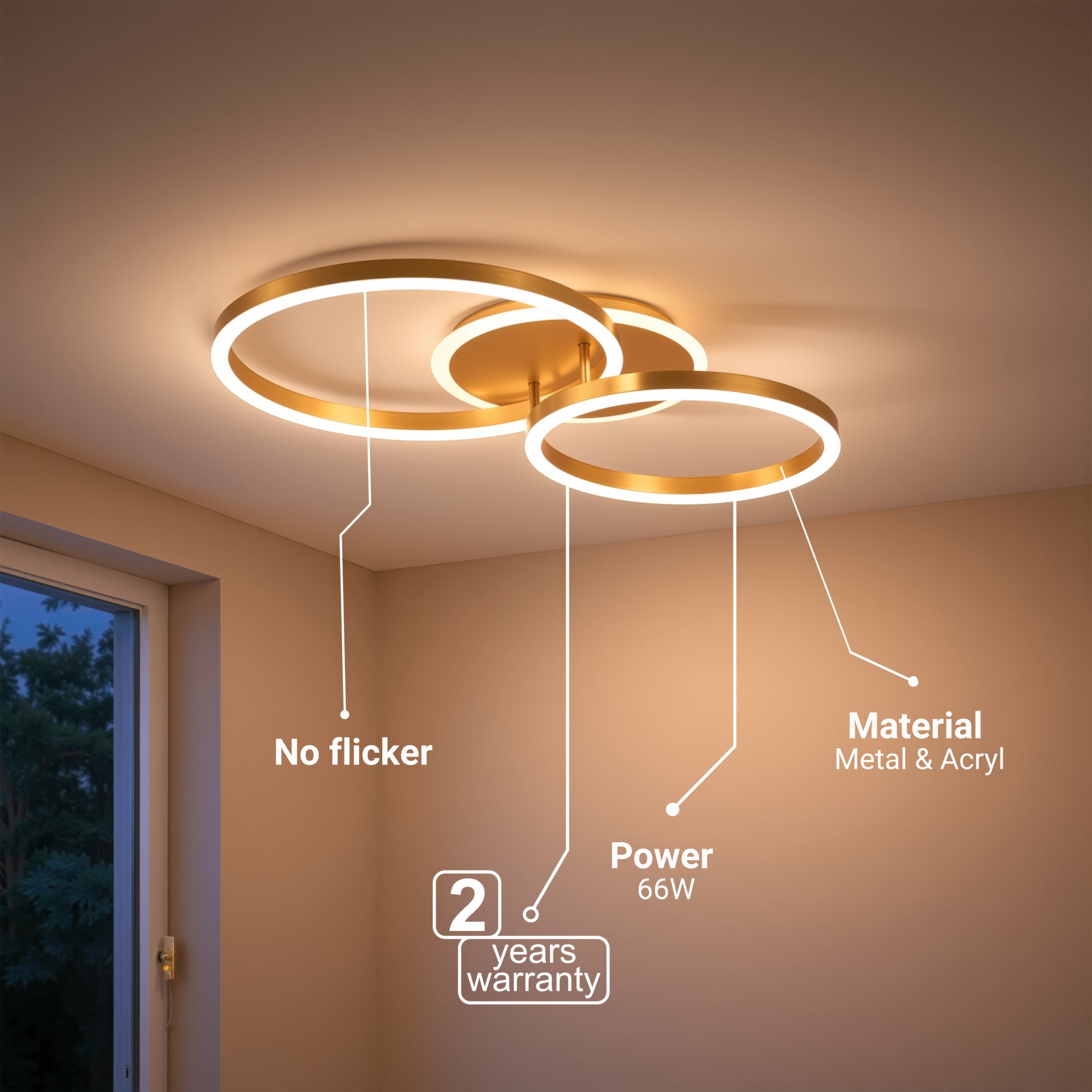 LED полилей с дистанционно управление RINOVA 66W, 2 кръга, студена/топла/неутрална светлина, димиране, лъскаво златно LED полилеи с дистанционно управление Заглавие по подразбиране Alessandro Design