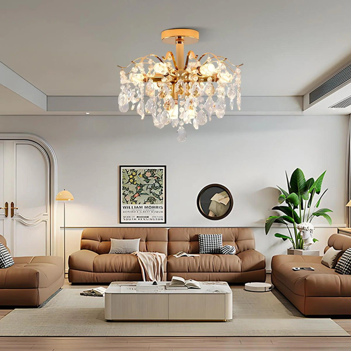 Candelabru Cristal Fiamma, 6x E14, Diametru 45cm, Auriu, Metal si Cristal Candelabre Cristal Default Title Alessandro Design