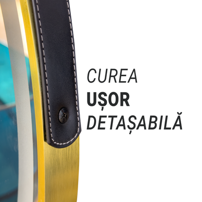 Кръгло LED огледало, 60 см, Celeste Royale Gold Eleve MotionGlow Marcello, система за обезпотяване, часовник и термометър, димируема, подвижна каишка Marcello огледала Заглавие по подразбиране Alessandro Design