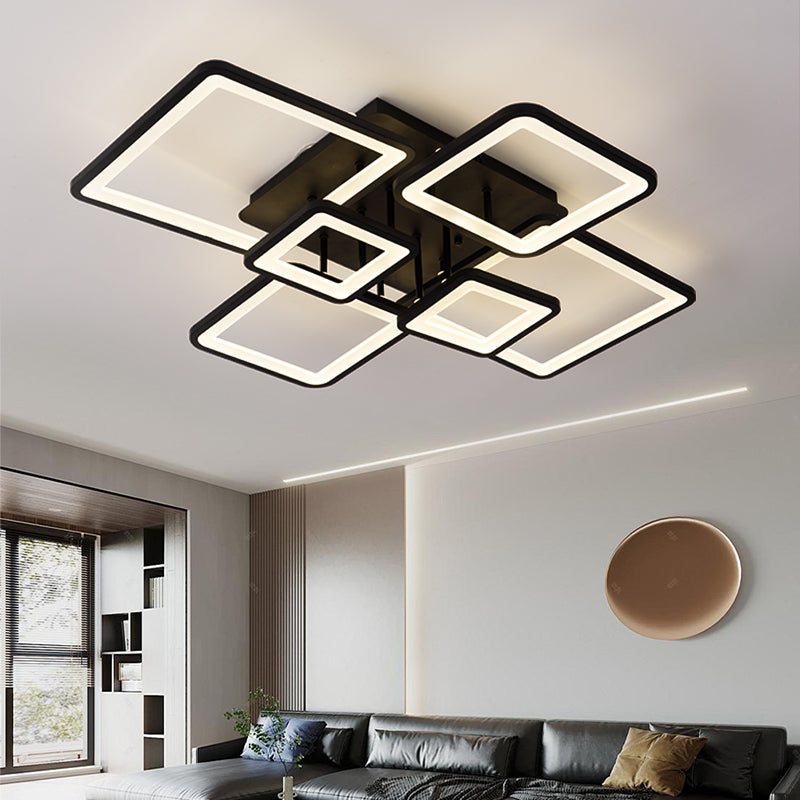 LED полилей с дистанционно управление ELLA 120W, 6 квадрата, студена/топла/неутрална светлина, димируем, черен, метален и акрилен LED полилей с дистанционно управление Заглавие по подразбиране Alessandro Design
