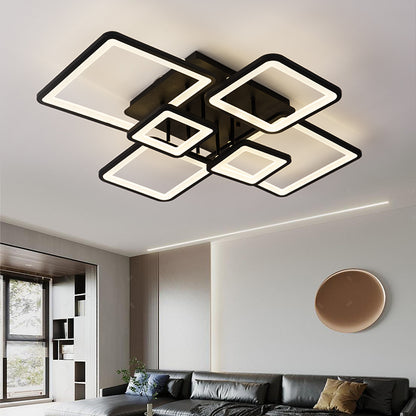 LED полилей с дистанционно управление ELLA 120W, 6 квадрата, студена/топла/неутрална светлина, димируем, черен, метален и акрилен LED полилей с дистанционно управление Заглавие по подразбиране Alessandro Design