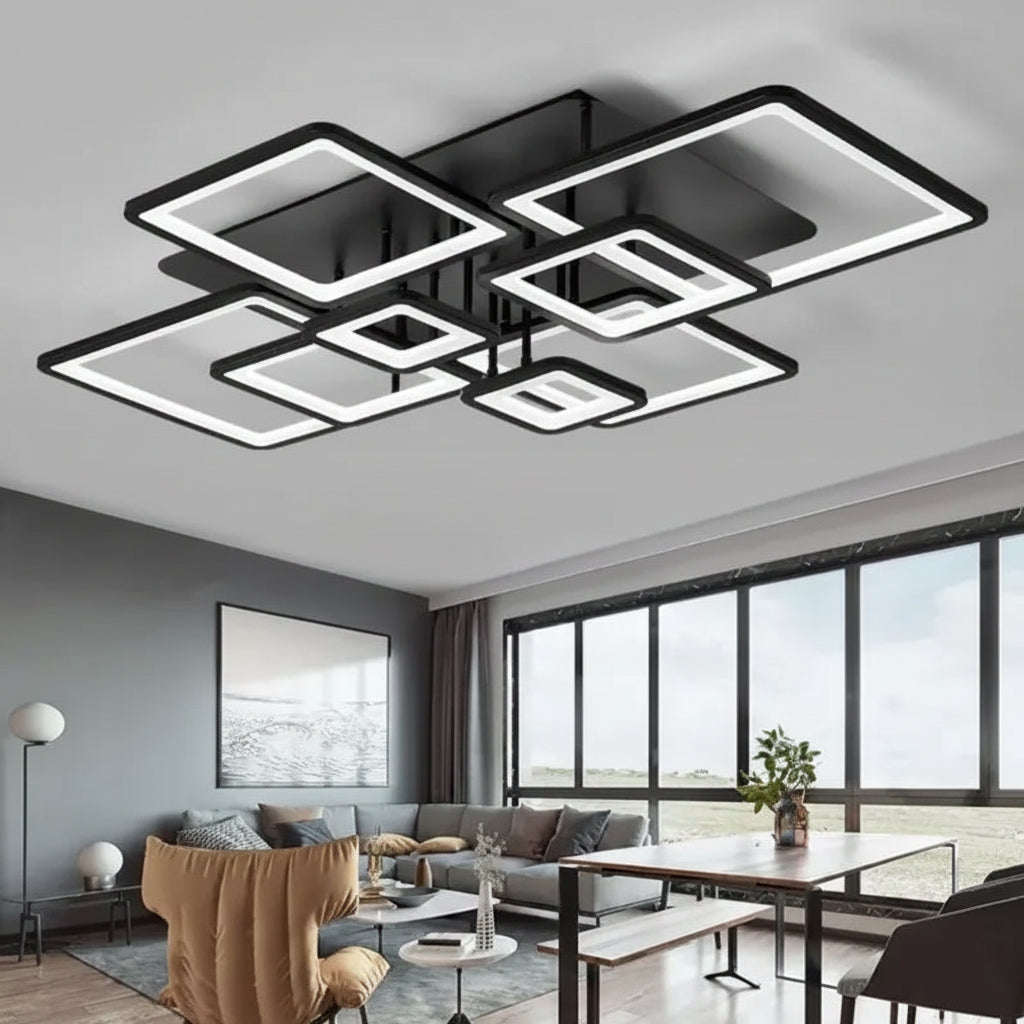 LED полилей с дистанционно управление ELLA 186W, 8 квадрата, студена/топла/неутрална светлина, димируем, черен LED полилей с дистанционно управление Заглавие по подразбиране Alessandro Design